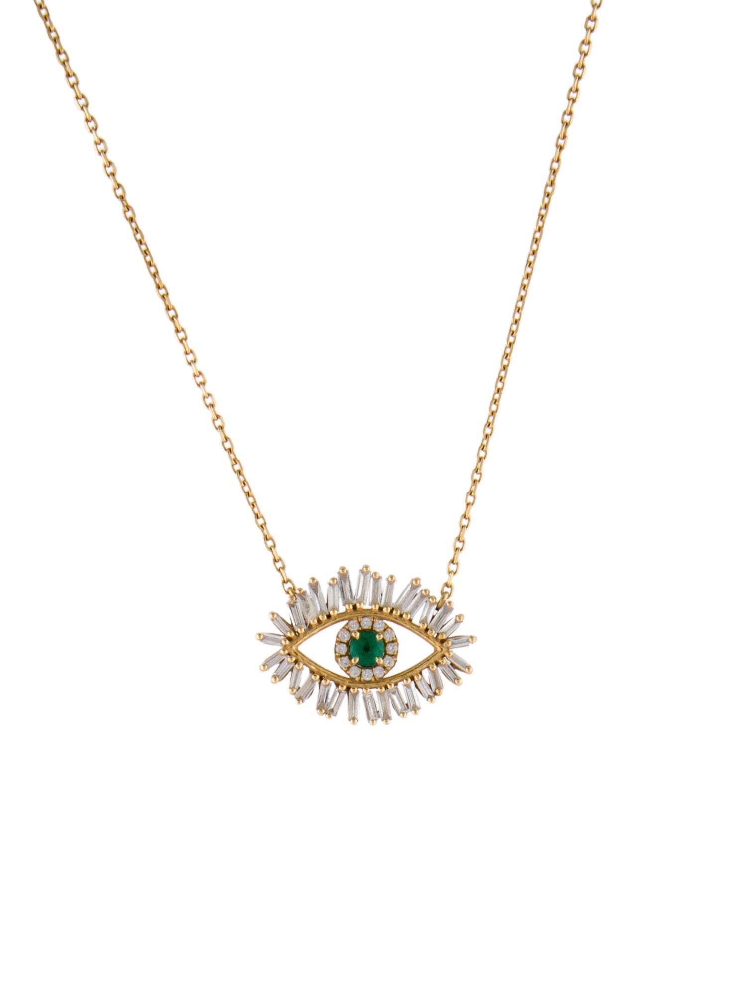 Suzanne Kalan 18K Diamond & Emerald Mini Evil Eye Pendant Necklace