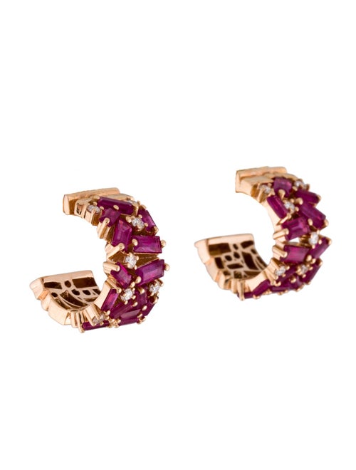 Suzanne Kalan 18K Ruby & Diamond FireWorks Wide Hoop Earrings