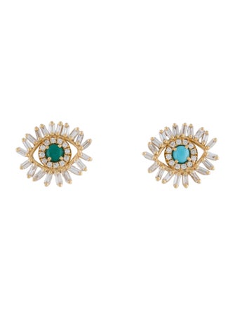 Suzanne Kalan Turquoise & Diamond Evil Eye Stud Earrings