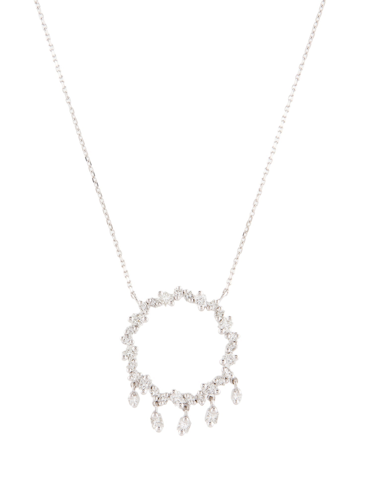 Suzanne Kalan 18K 1.16ctw Princess cut Diamond Circle Pendant Necklace