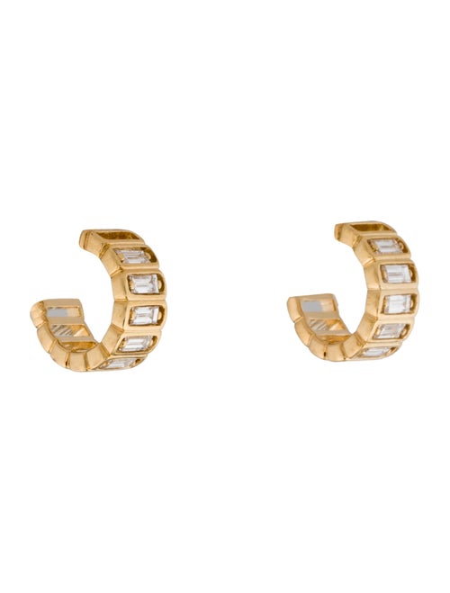 Suzanne Kalan 18K Diamond Inlay Horizontal Mini Hoops Earrings