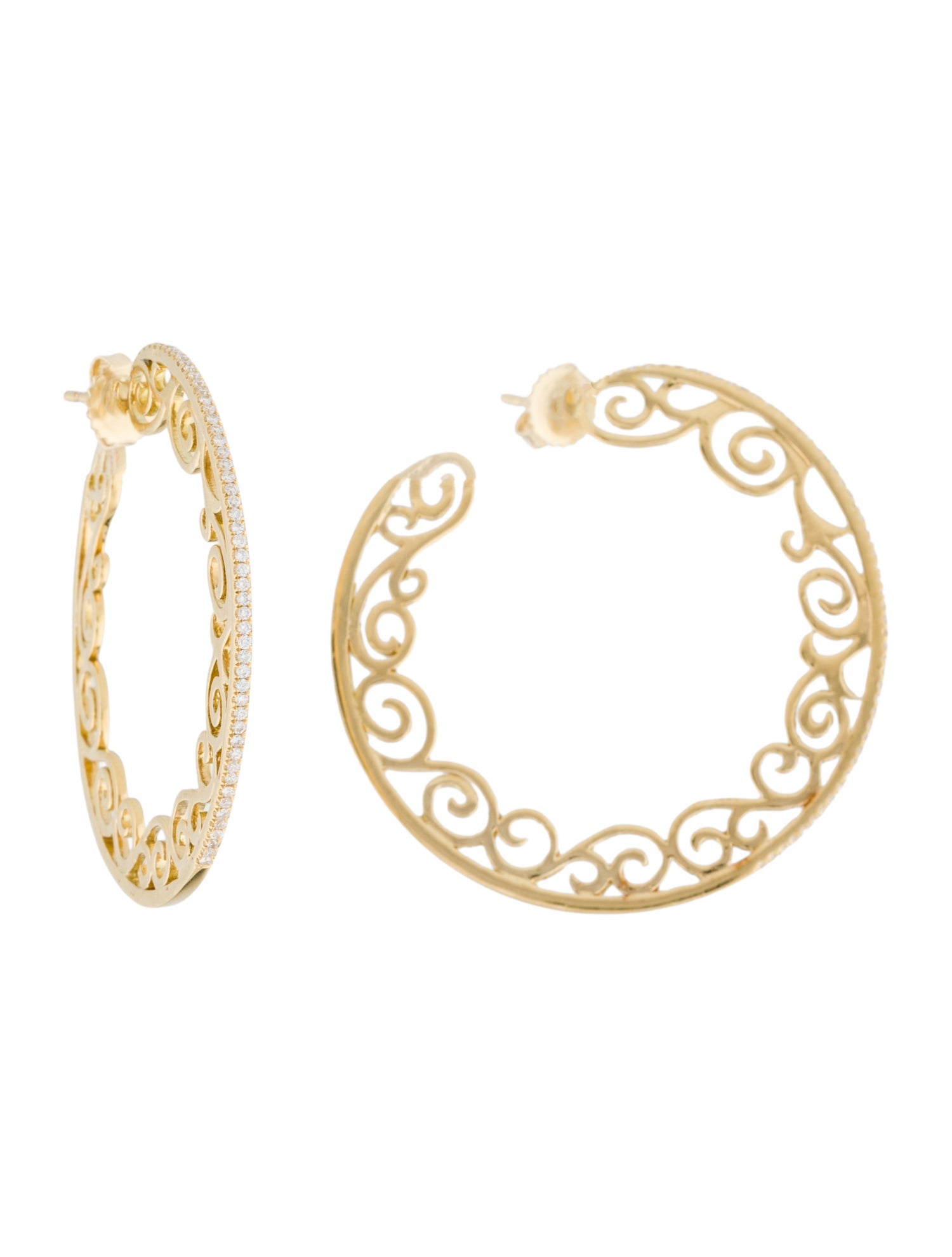Suzanne Kalan 18K Diamond Filigree Sides Hoop