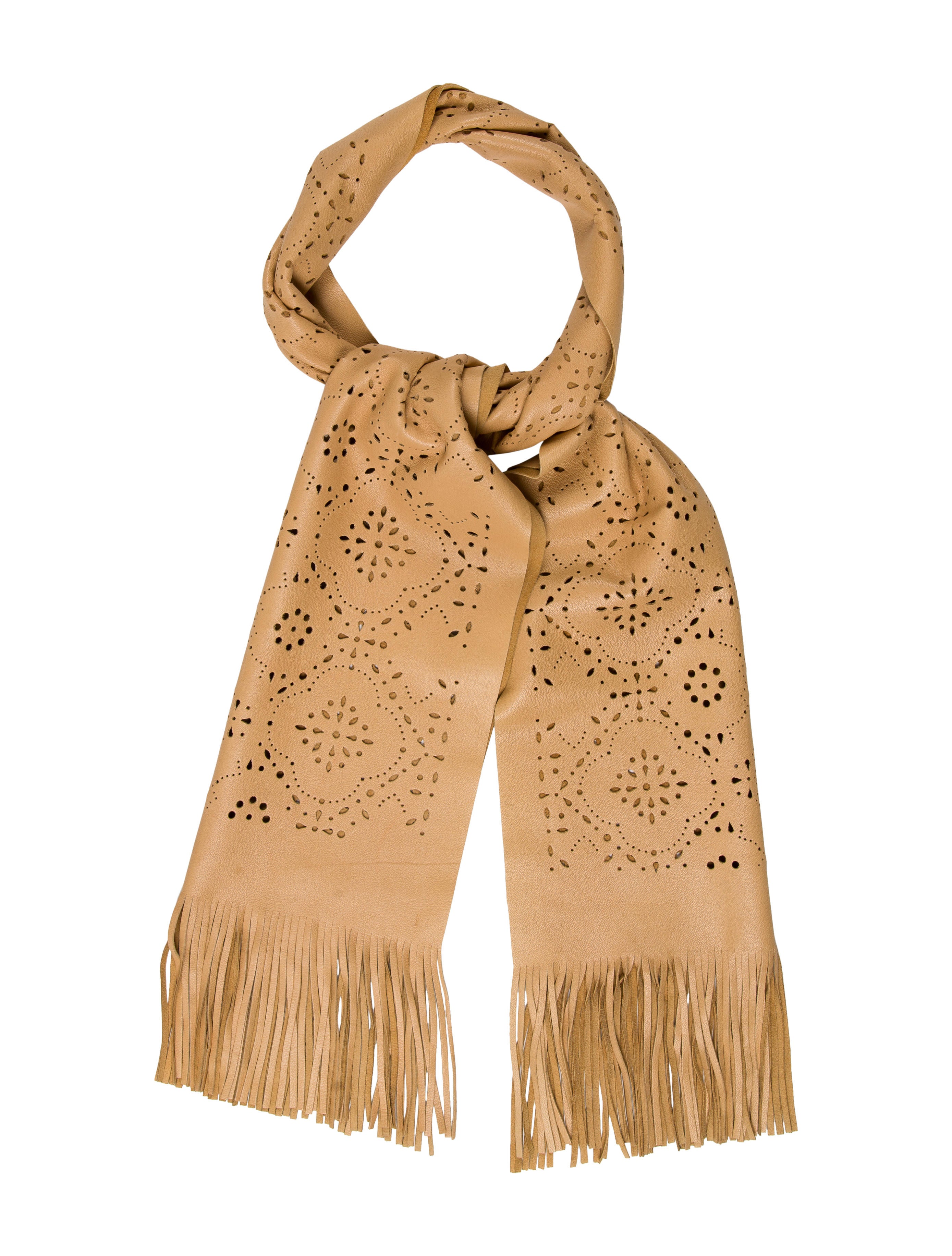 Saks Fifth Avenue FringeTrimmed Leather Scarf Accessories SKS20142 The RealReal