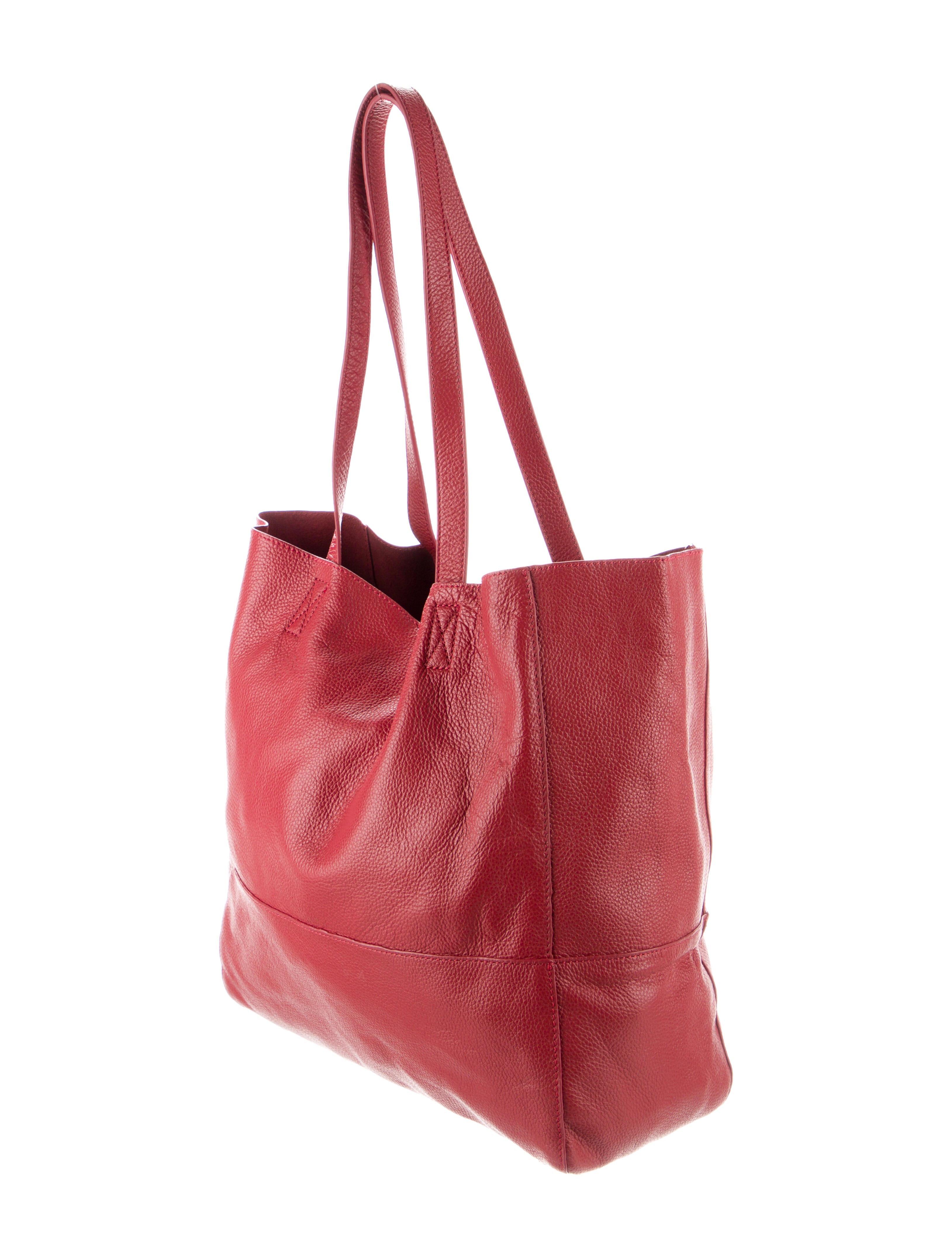 Saks Fifth Avenue Pebbled Leather Tote Bag Red Totes, Handbags