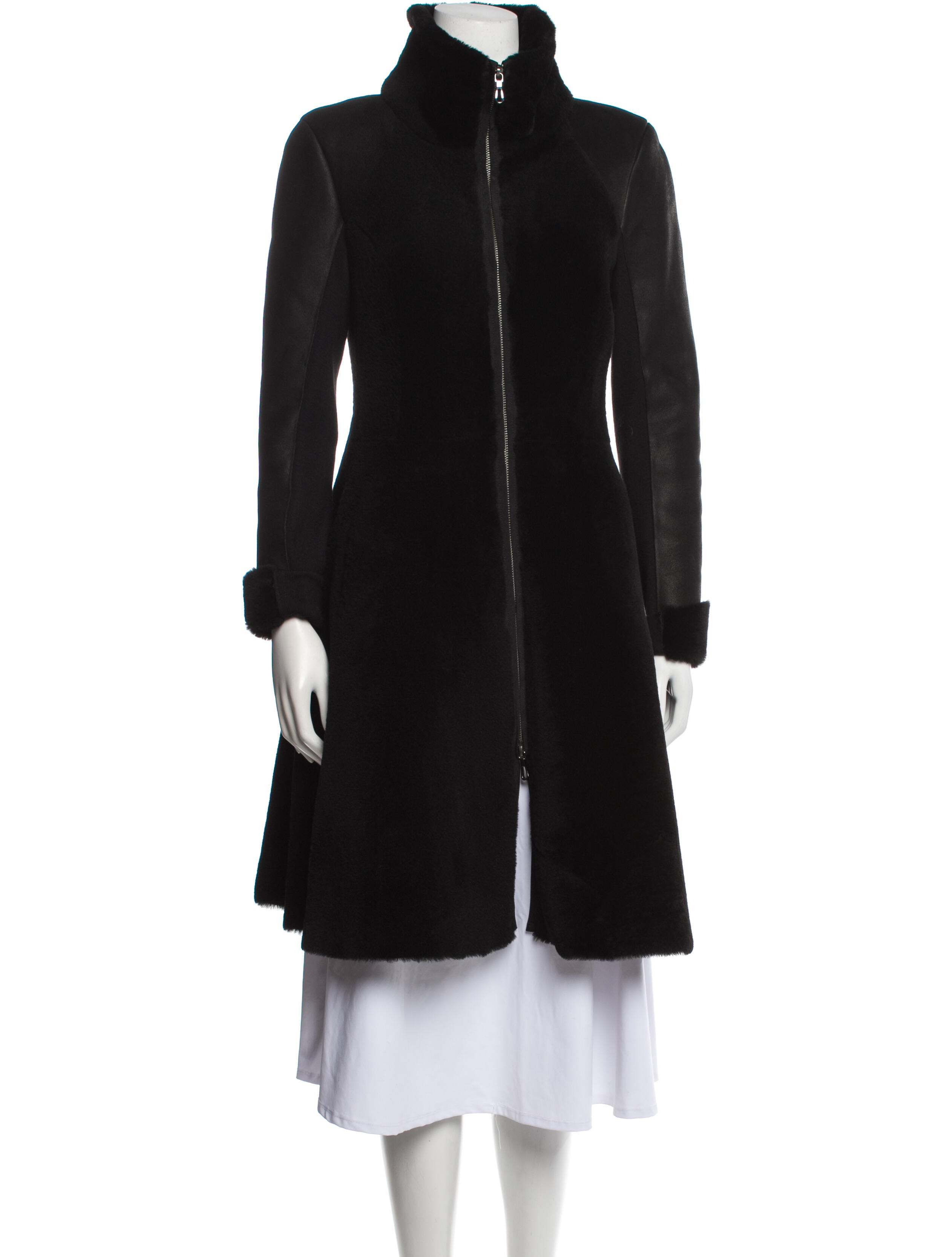 Saks Fifth Avenue Shearling Fur Coat Black Coats, Clothing SKS38708