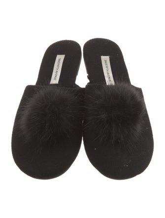 Saks Fifth Avenue Cashmere Faux Fur Trim Mules