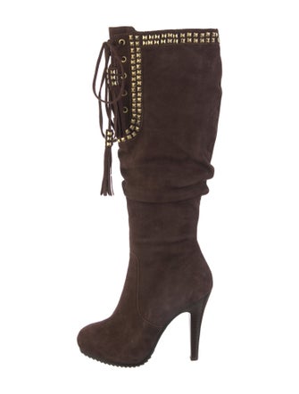 Saks Fifth Avenue Suede Studded Accents Lace-Up Boots
