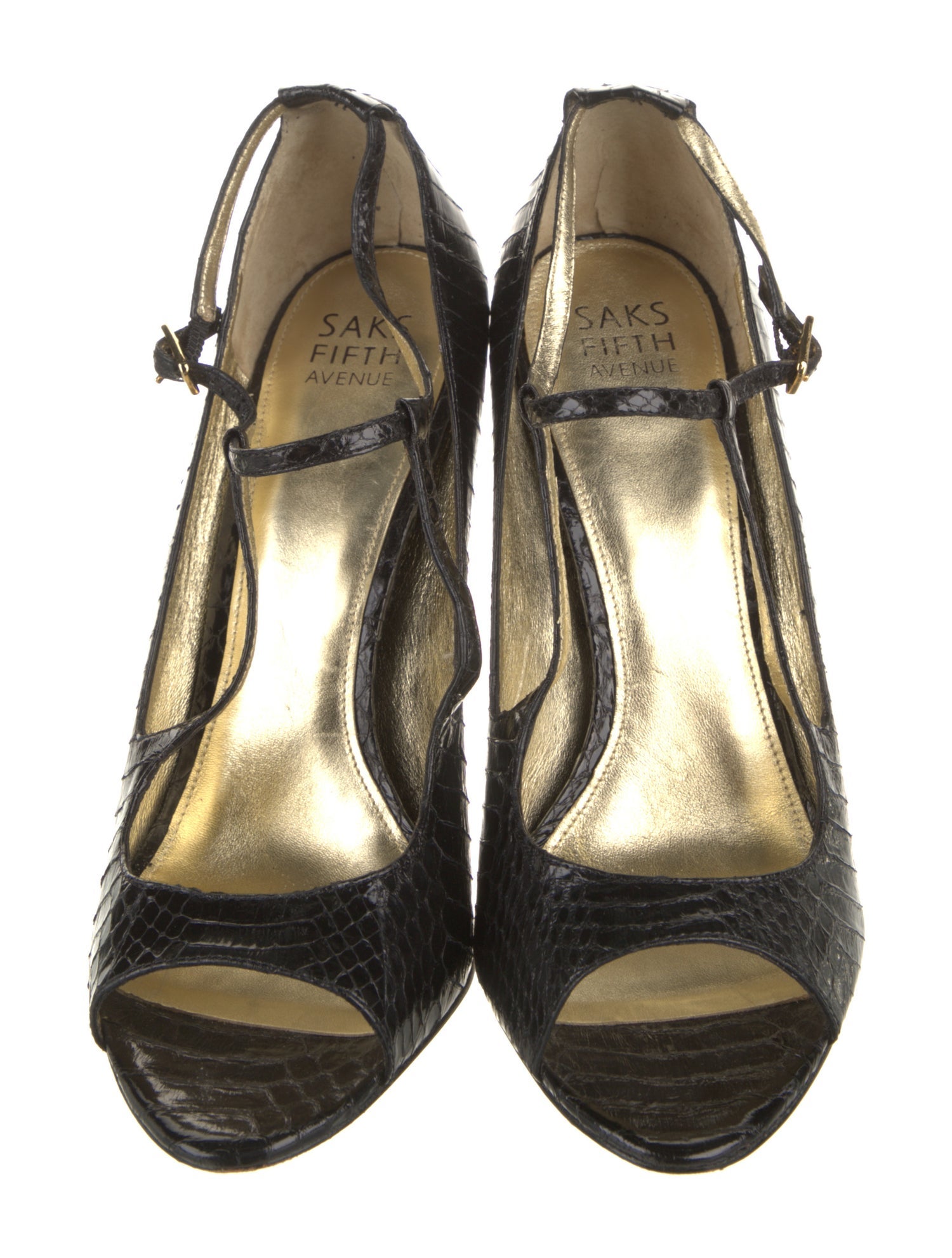 Saks Fifth Avenue Python T-Strap Pumps