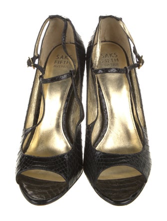 Saks Fifth Avenue Python T-Strap Pumps