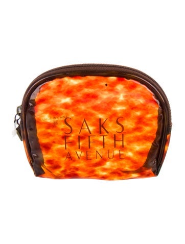 Saks Fifth Avenue Cosmetic Bags Plastic Brown Pattern Print Wallet
