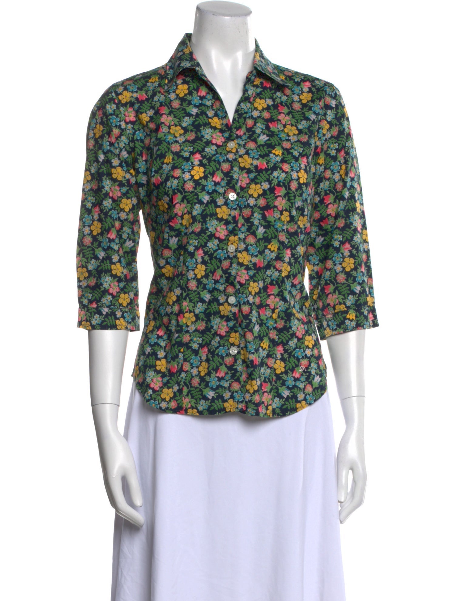 Saks Fifth Avenue Floral Print Three-Quarter Sleeve Button-Up Top