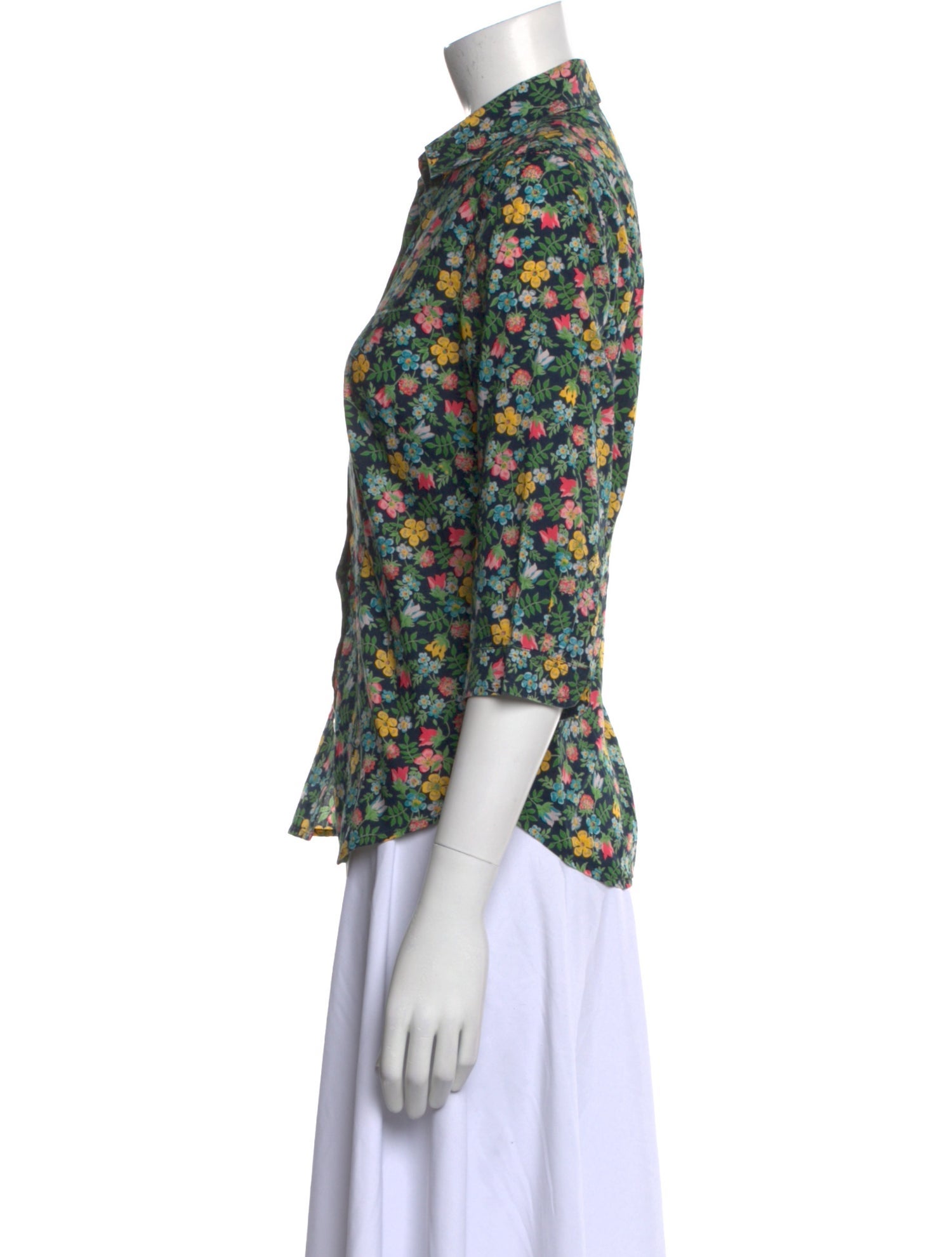 Saks Fifth Avenue Floral Print Three-Quarter Sleeve Button-Up Top