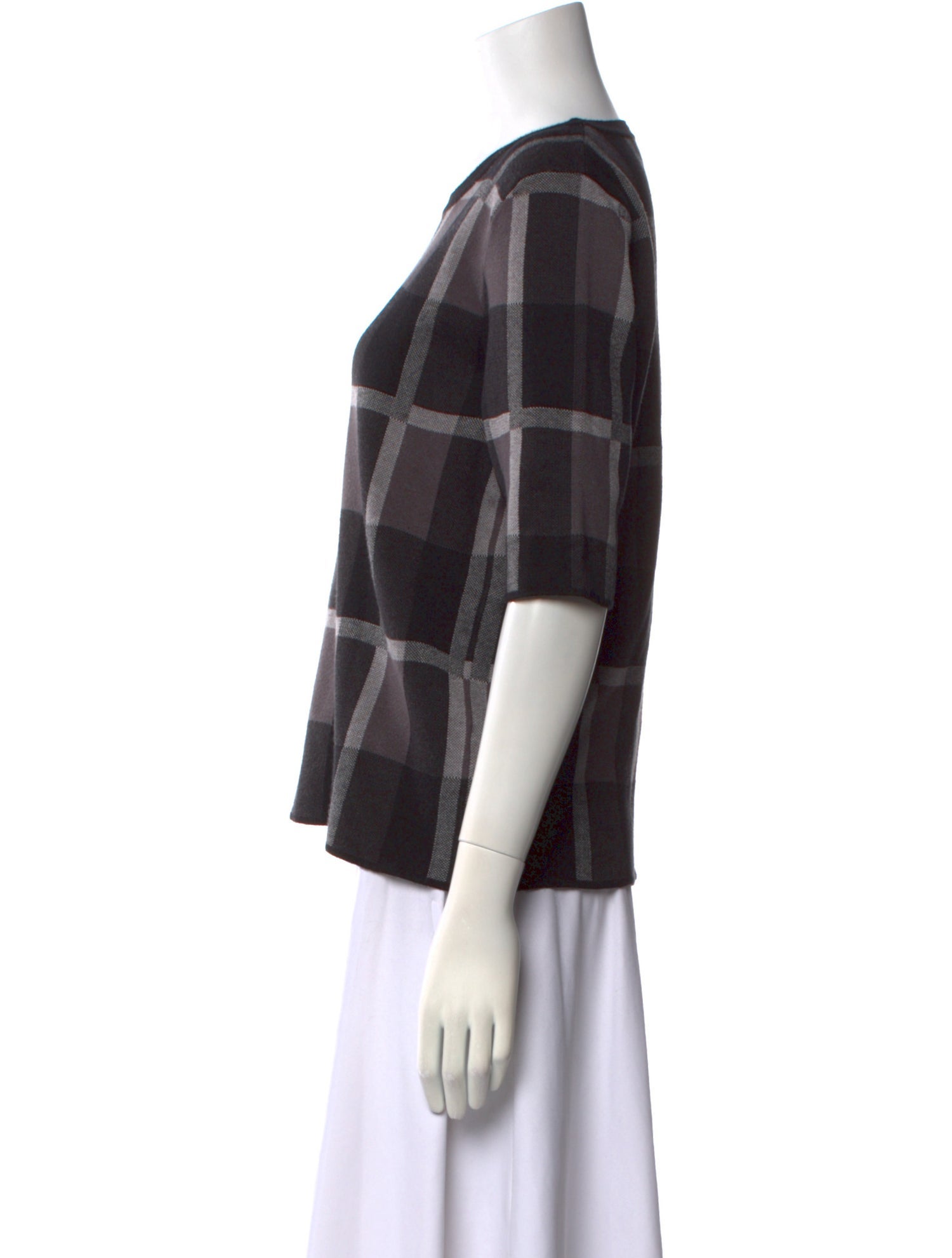 Saks Fifth Avenue Plaid Print Crew Neck Top