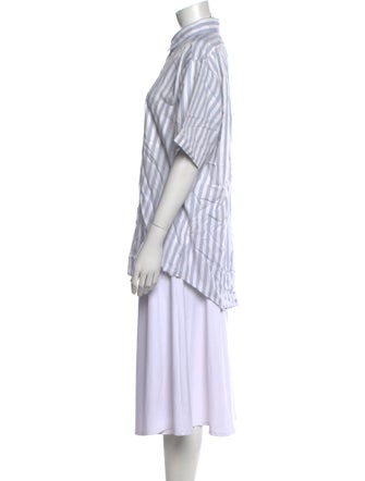 Saks Fifth Avenue Striped Short Sleeve Button-Up Top