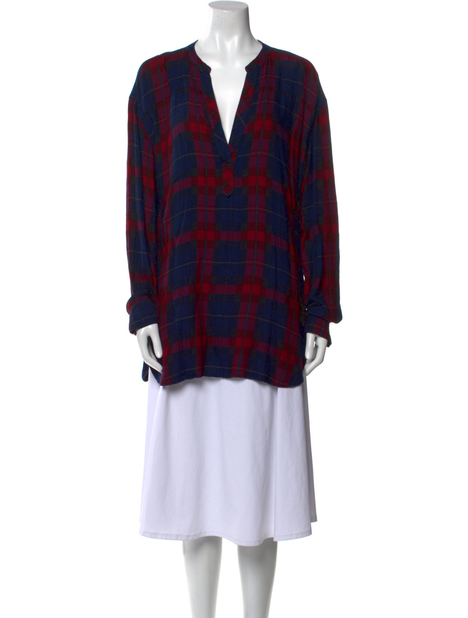 Saks Fifth Avenue Plaid Print V-Neck Tunic