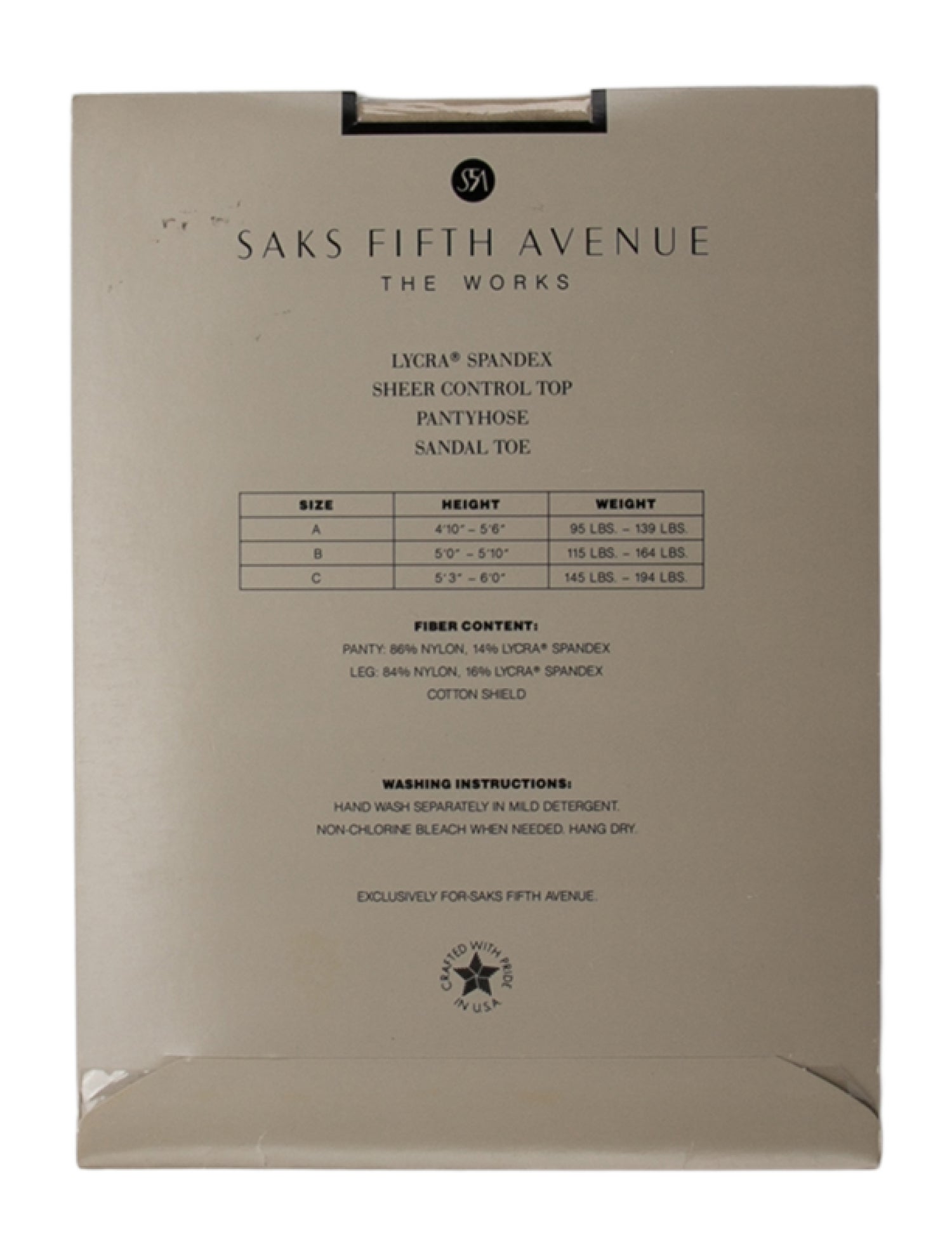 Saks Fifth Avenue Lycra Control Top Pantyhose w/Tags