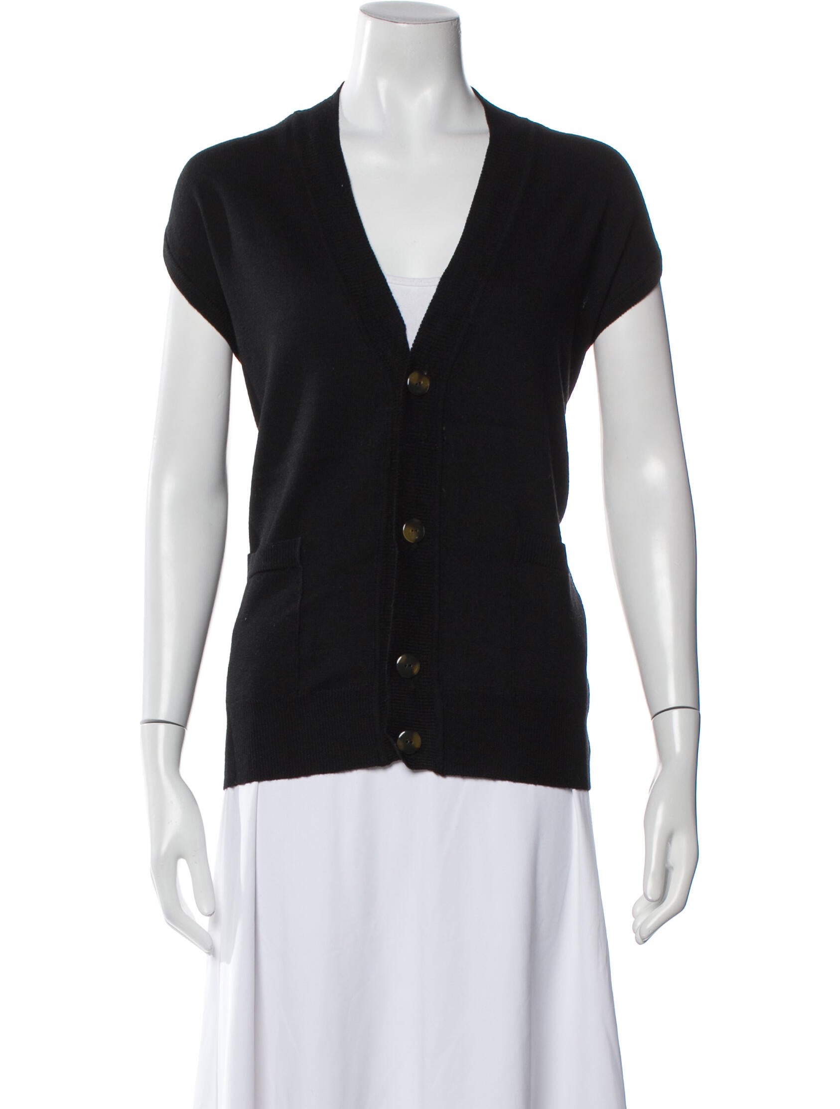 Saks Fifth Avenue Virgin Wool V-Neck Button-Up Top