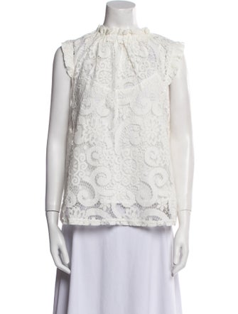 Saks Fifth Avenue Lace Pattern Mock Neck Blouse