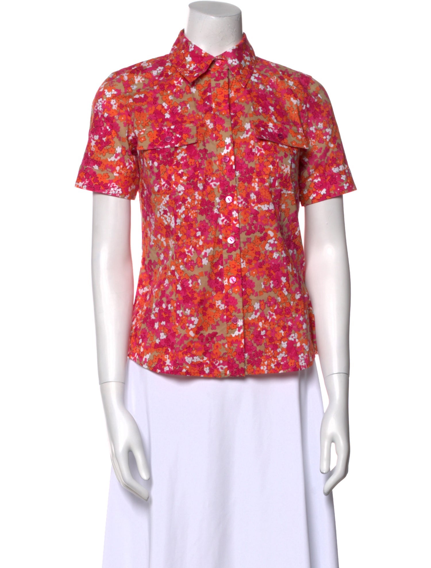 Saks Fifth Avenue Floral Print Short Sleeve Button-Up Top