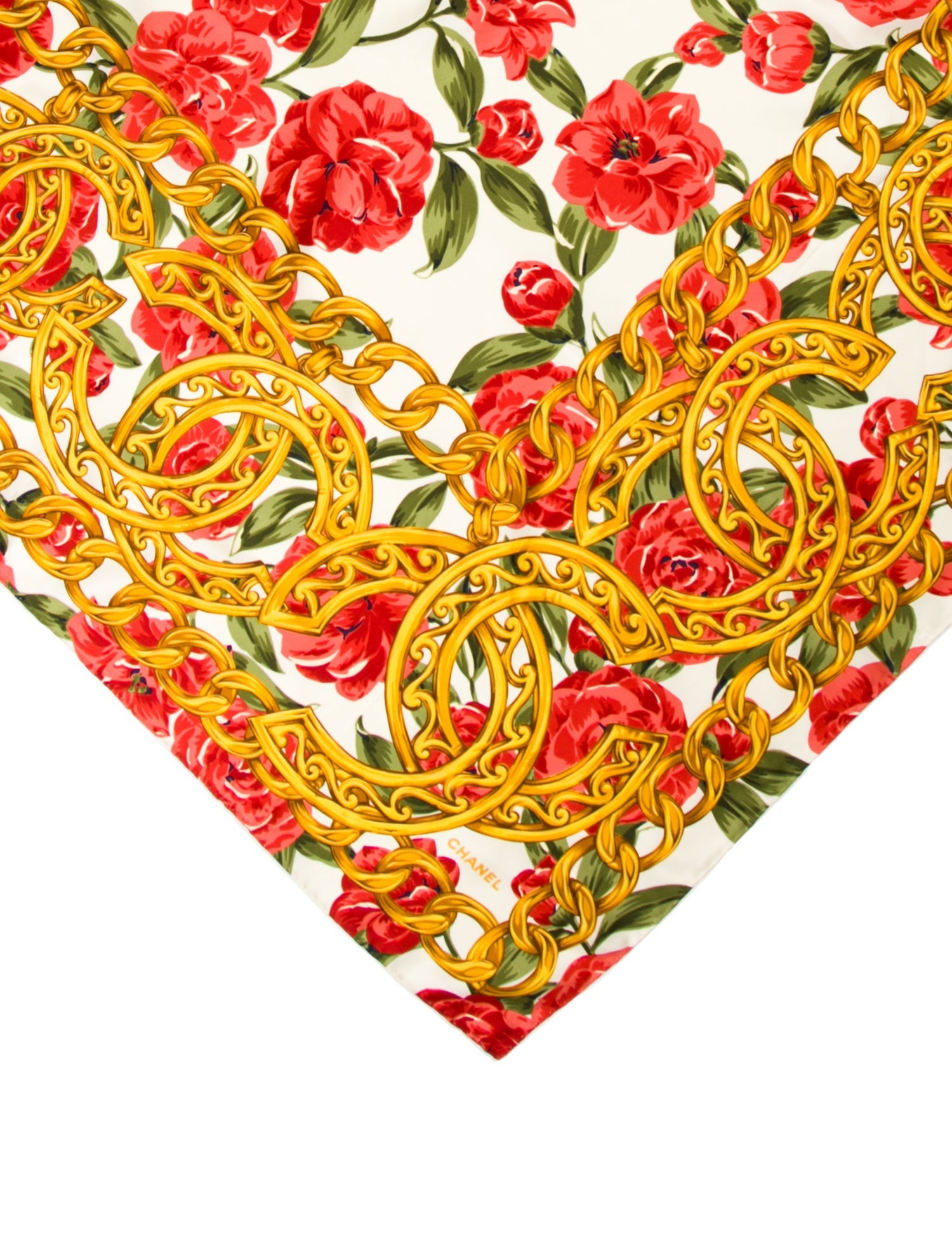 Chanel Silk Floral Print Scarf