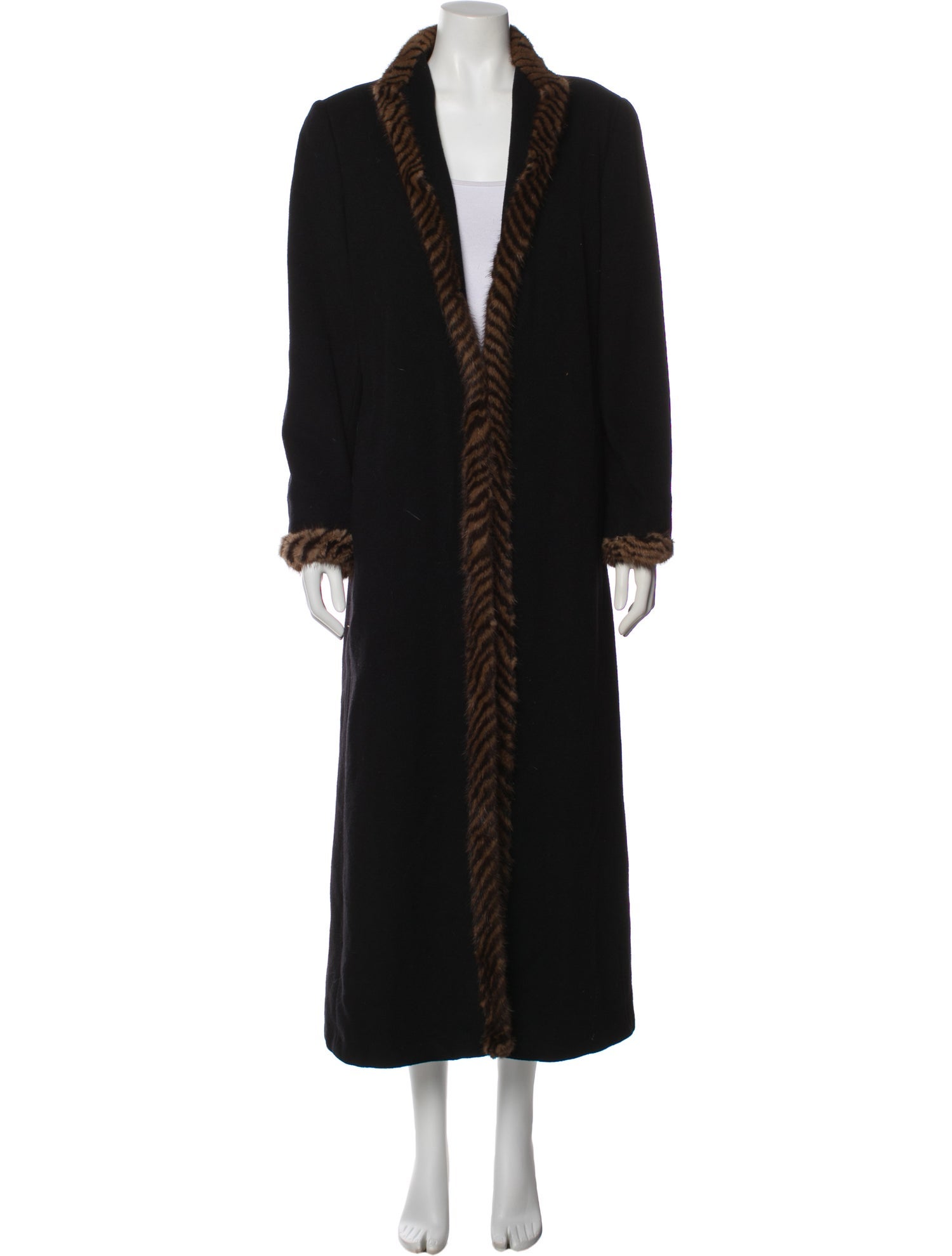 Roberta di Camerino Vintage Leather-Trimmed Wool Coat - Black