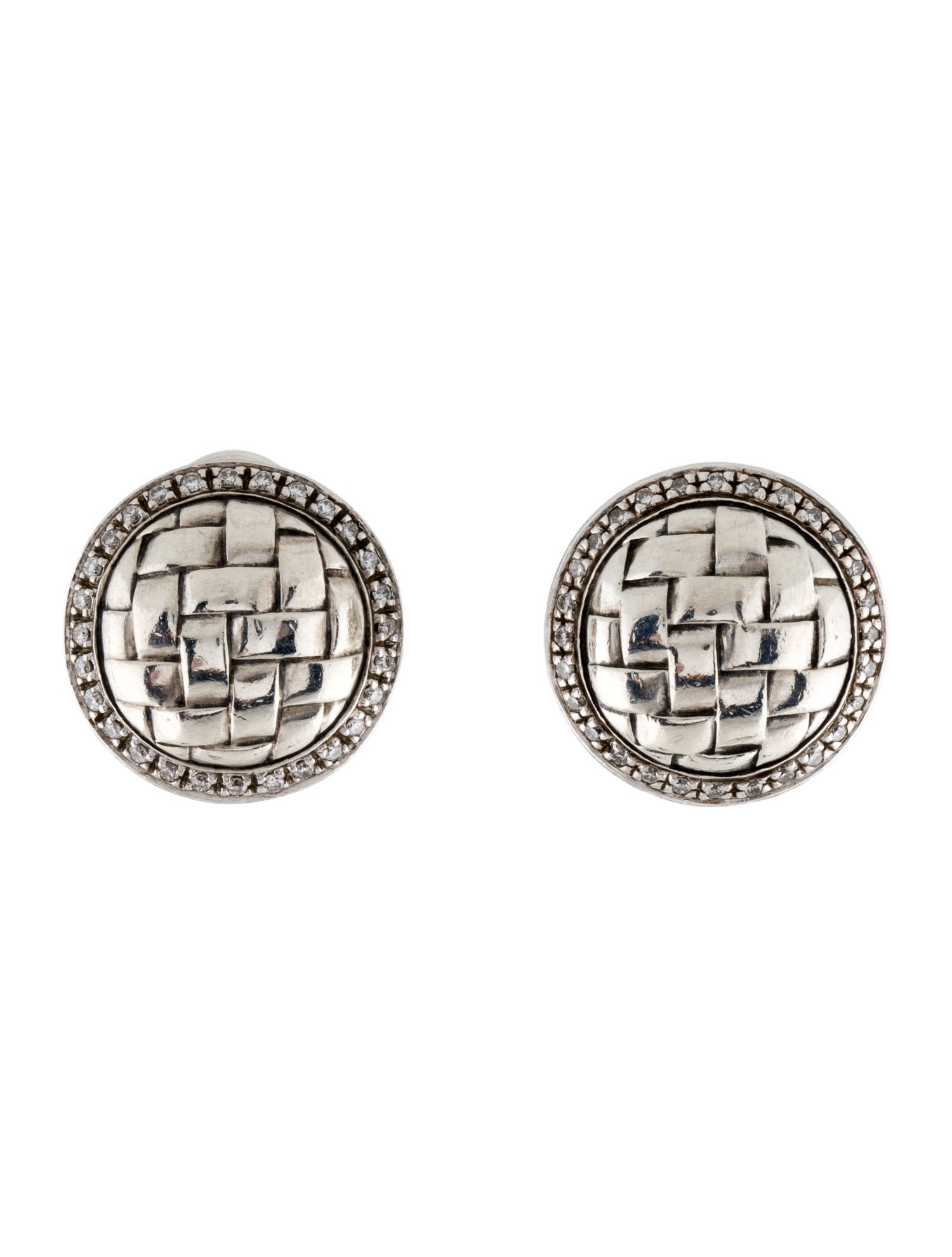 Scott Kay Diamond Basket-Weave Button Earclips