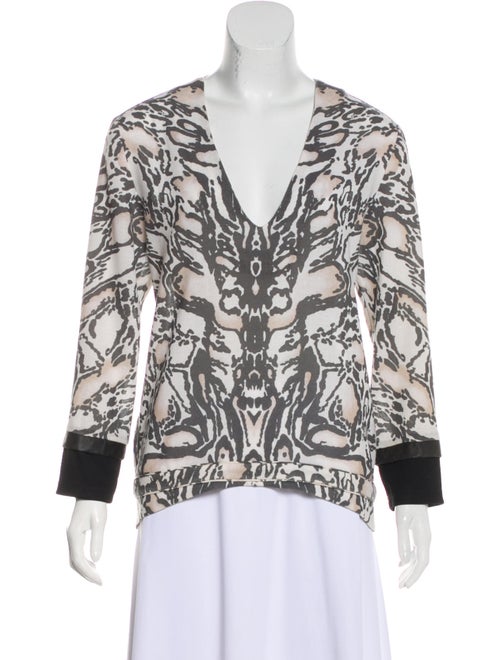 Sally LaPointe Leather-Trimmed Wool Top multicolor
