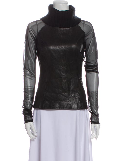 Sally LaPointe Leather Turtleneck Sweatshirt Black
