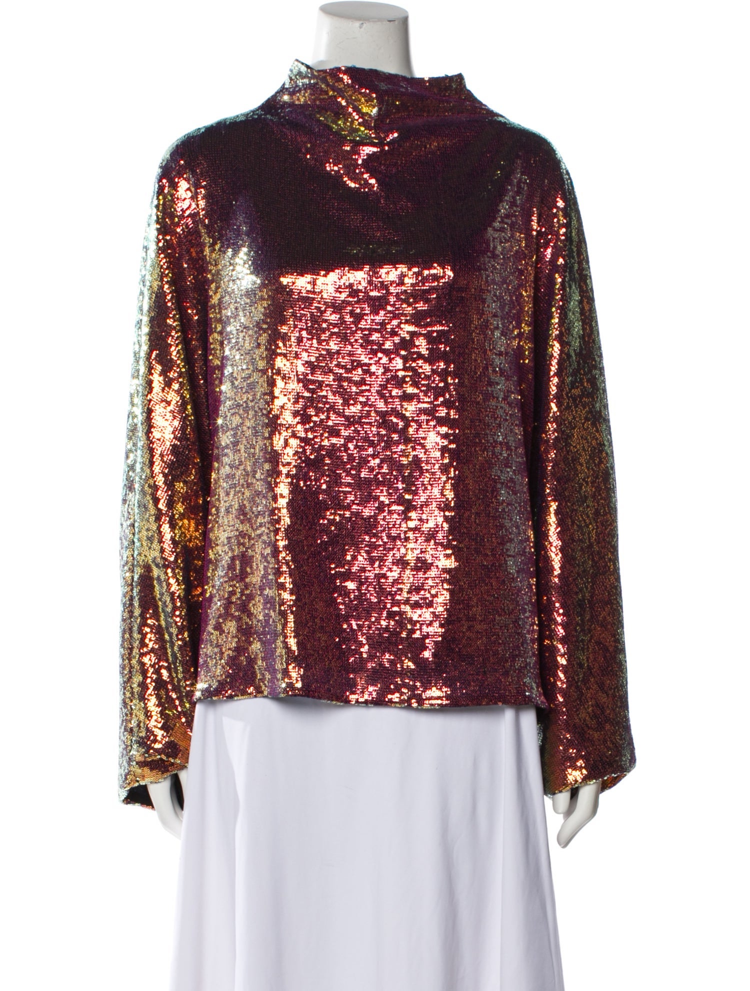 LAPOINTE Colorblock Pattern Mock Neck Blouse