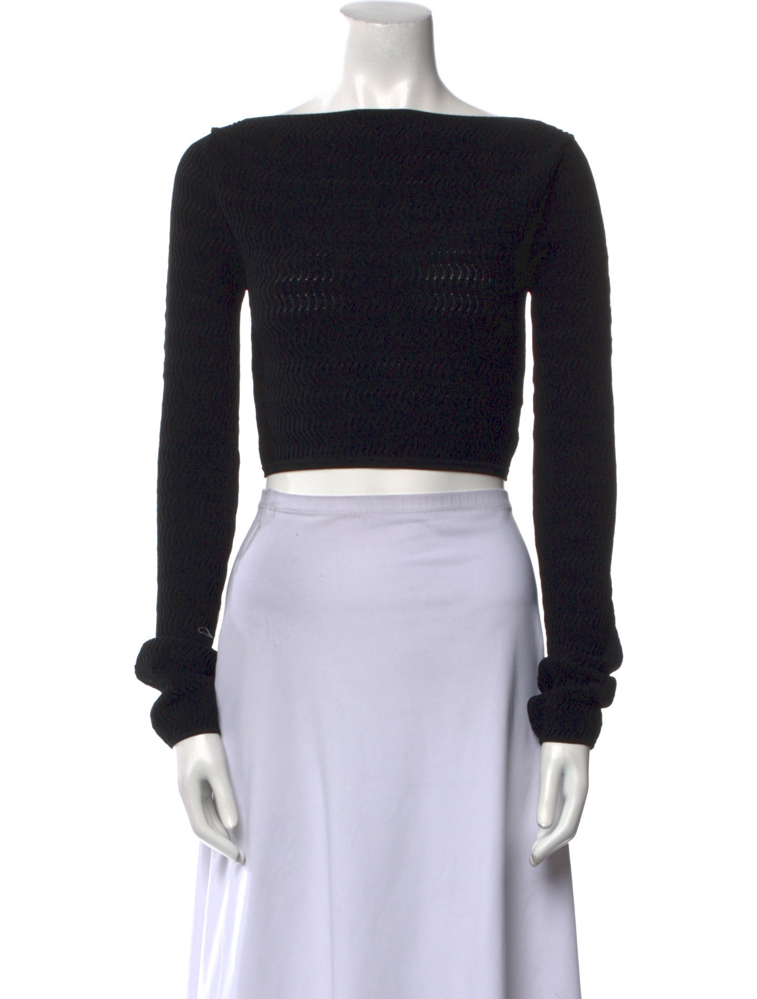 LAPOINTE Bateau Neckline Long Sleeve Crop Top