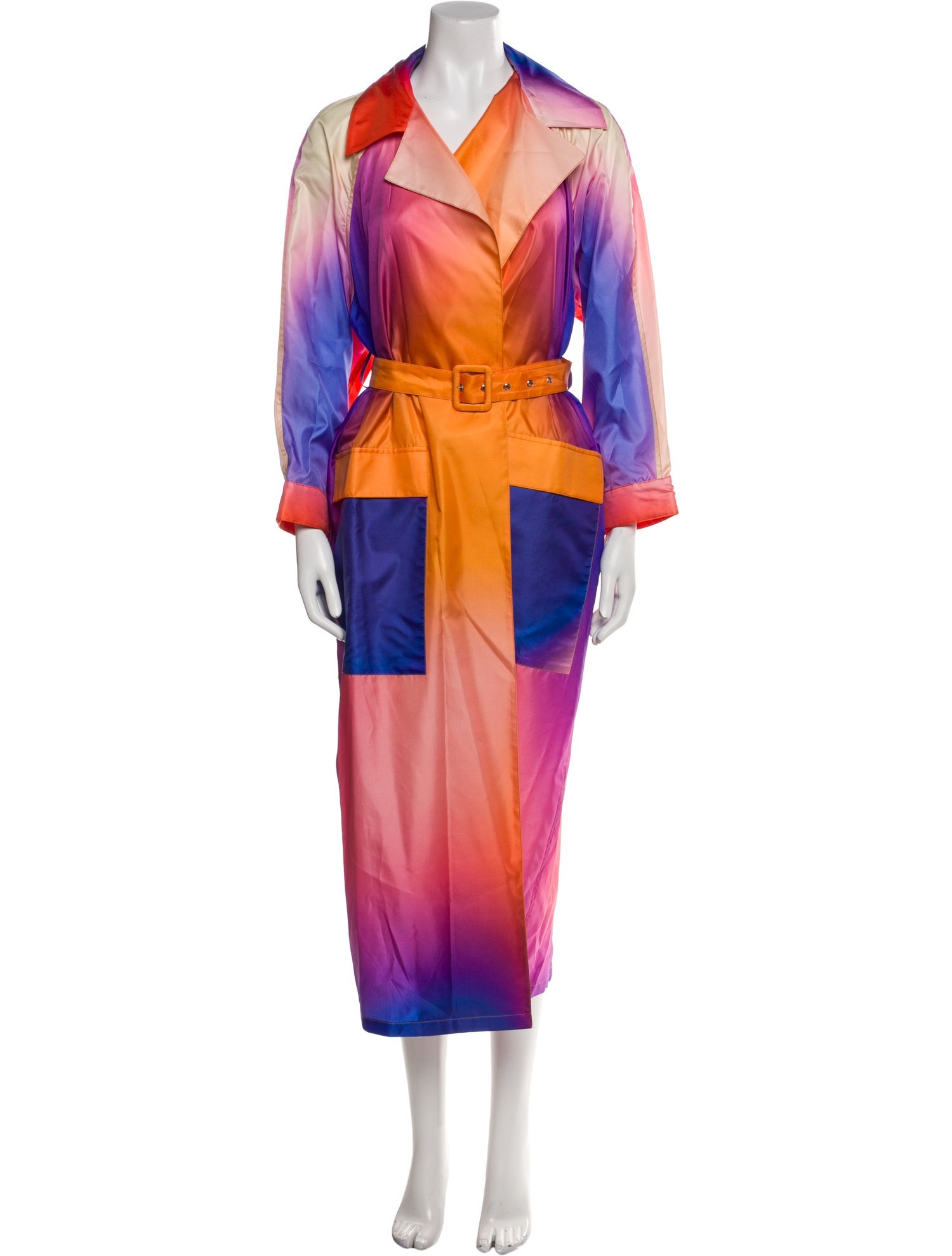 LAPOINTE Silk Colorblock Pattern Trench Coat