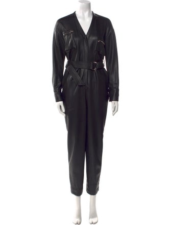 LAPOINTE Faux Leather V-Neck Jumpsuit