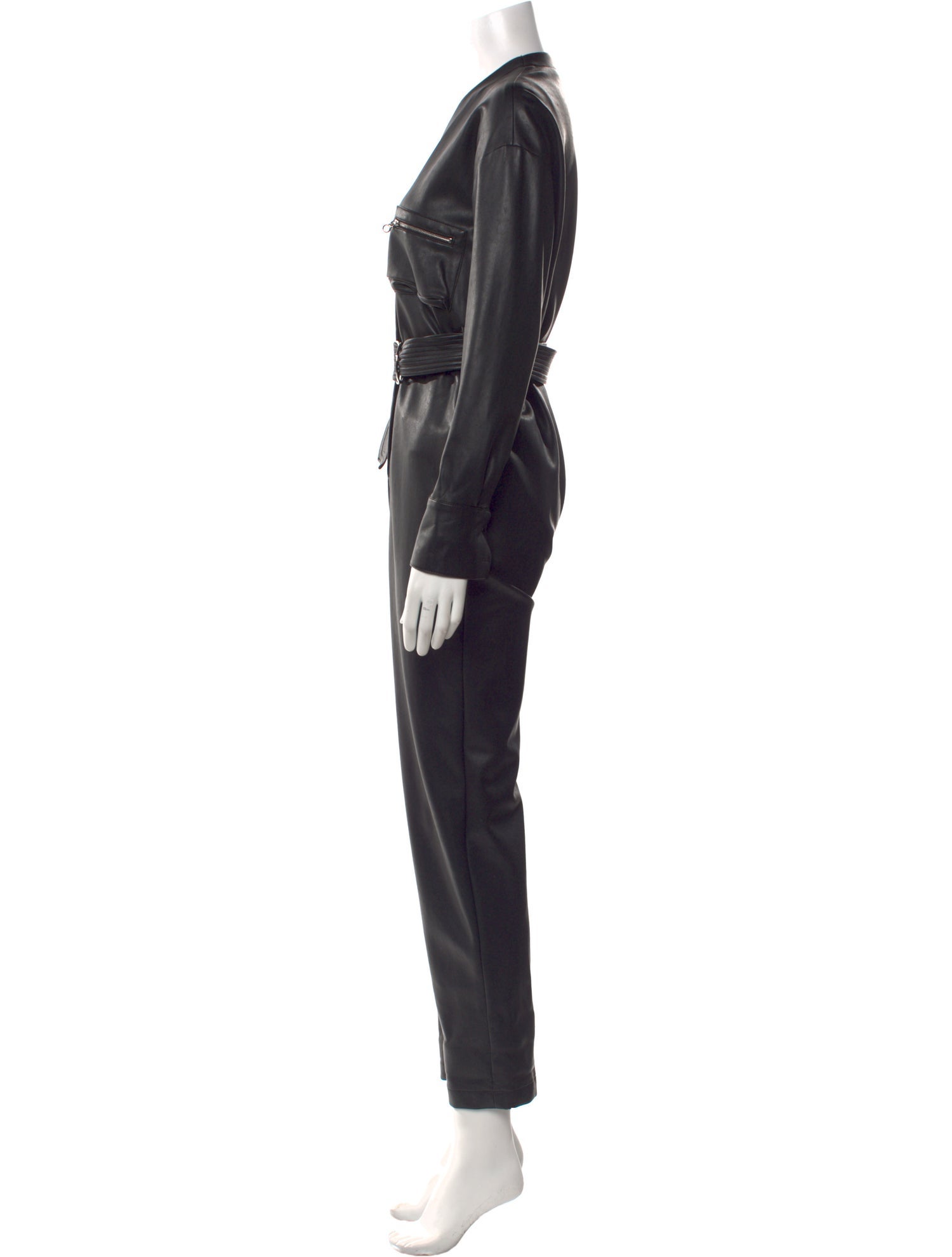 LAPOINTE Faux Leather V-Neck Jumpsuit