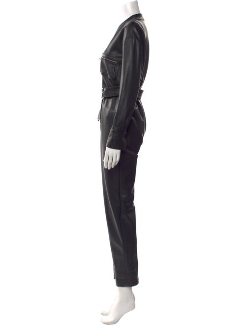 LAPOINTE Faux Leather V-Neck Jumpsuit