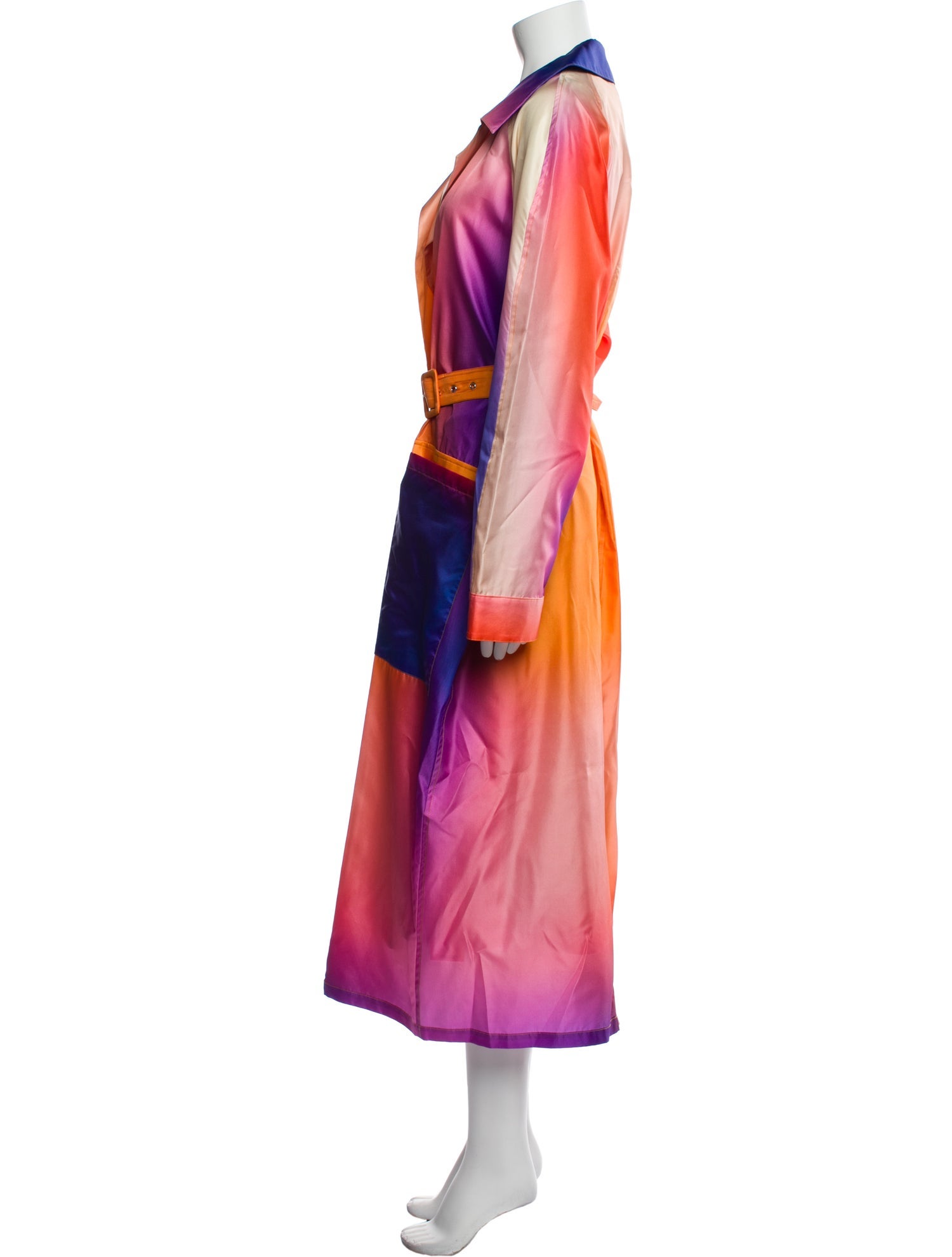 LAPOINTE Silk Tie-Dye Print Trench Coat