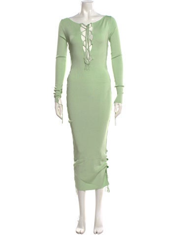 Pre-owned Lapointe Bateau Neckline Midi Length Dress In Green