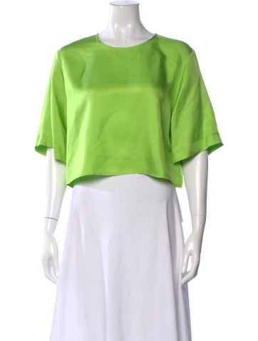 Pre-owned Lapointe Silk Crew Neck Crop Top In Green