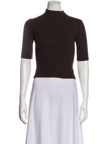 Pre-owned Lapointe Mock Neck Short Sleeve Top In Brown