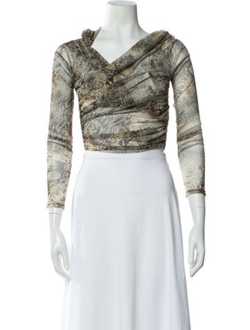 Pre-owned Lapointe Animal Print Cowl Neck Crop Top In Multi