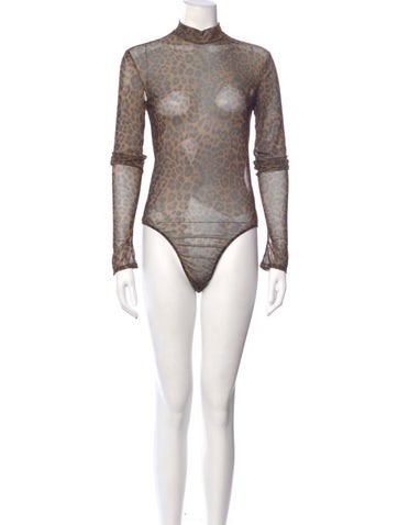 Pre-owned Lapointe Animal Print Turtleneck Bodysuit In Multi