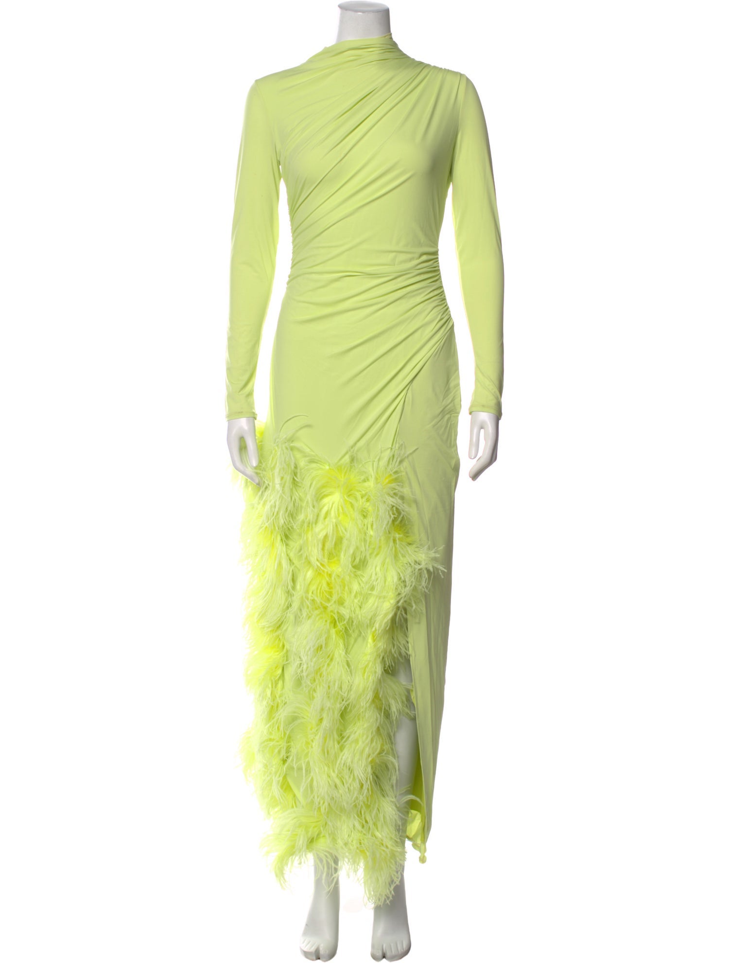 lapointe green dress LAPOINTE Lightweight Satin Dress With Feathers