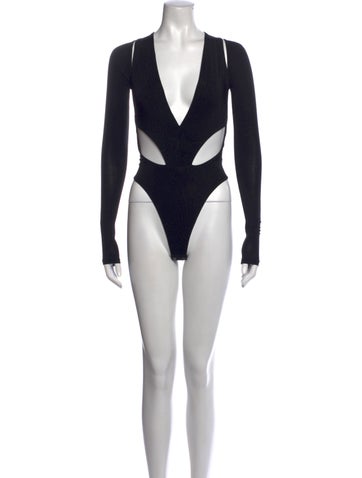 Pre-owned Lapointe V-neck Long Sleeve Bodysuit In Black