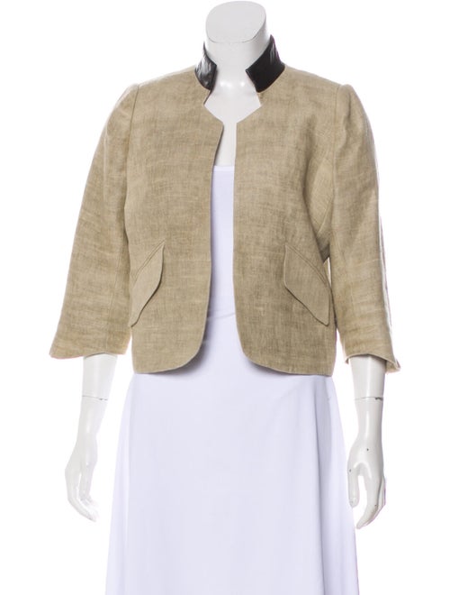 Smythe Leather-Trimmed Linen Jacket Beige
