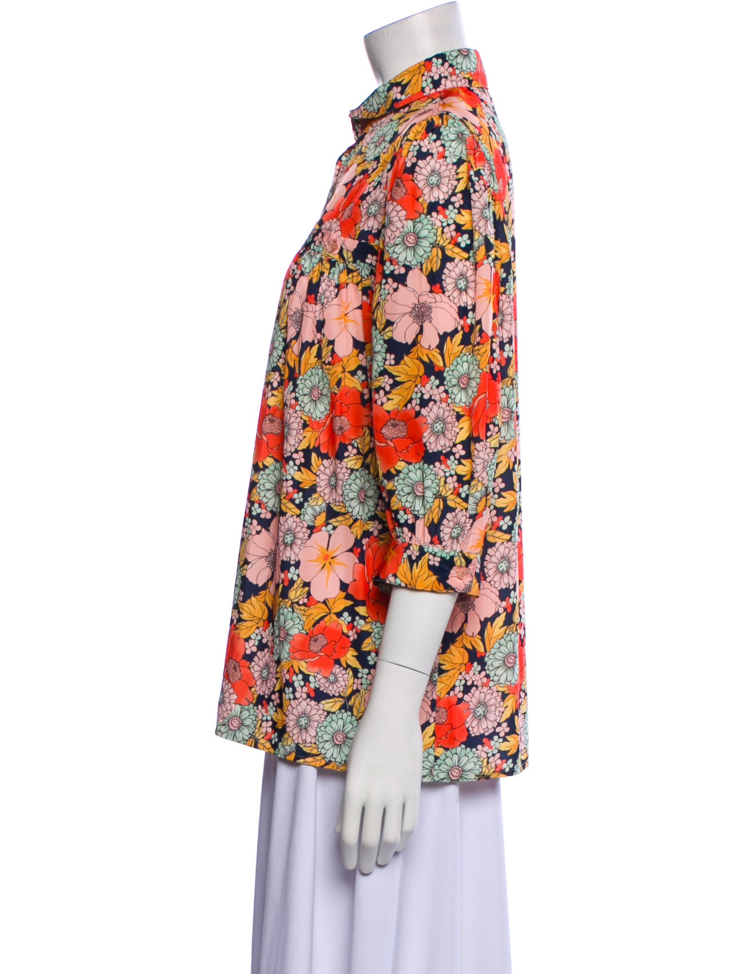 Smythe Floral Print Mock Neck Blouse