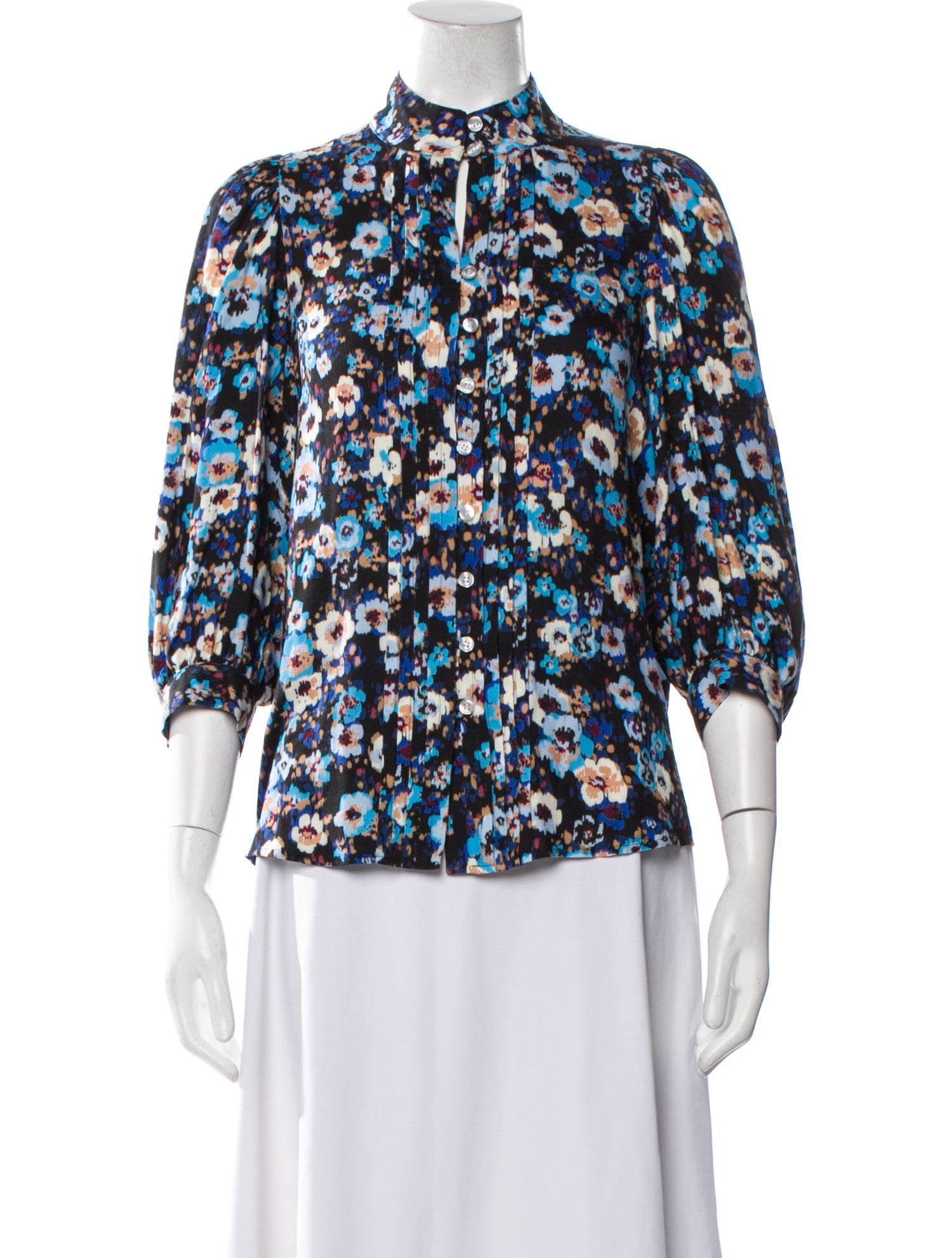 Smythe Floral Print Mock Neck Blouse