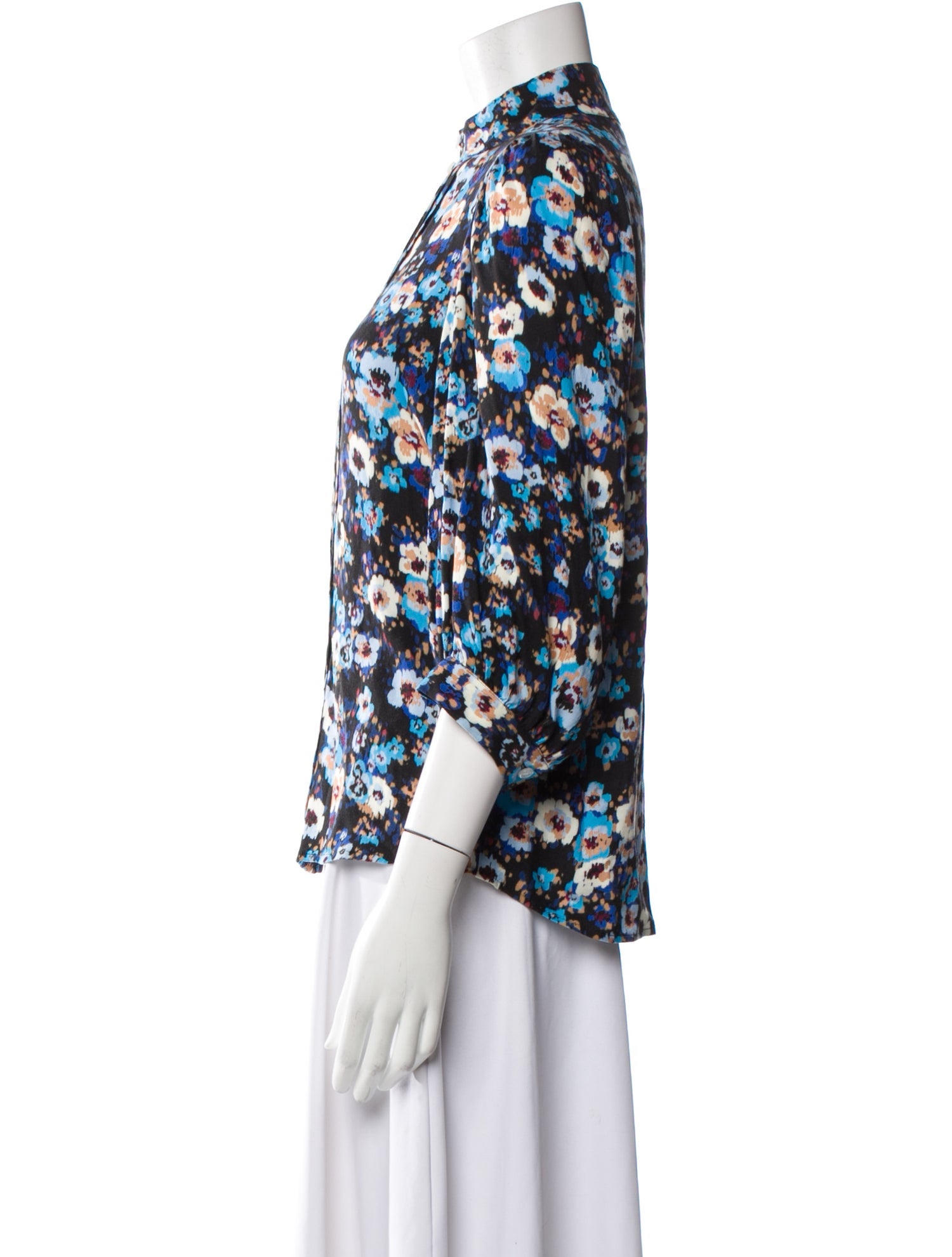 Smythe Floral Print Mock Neck Blouse
