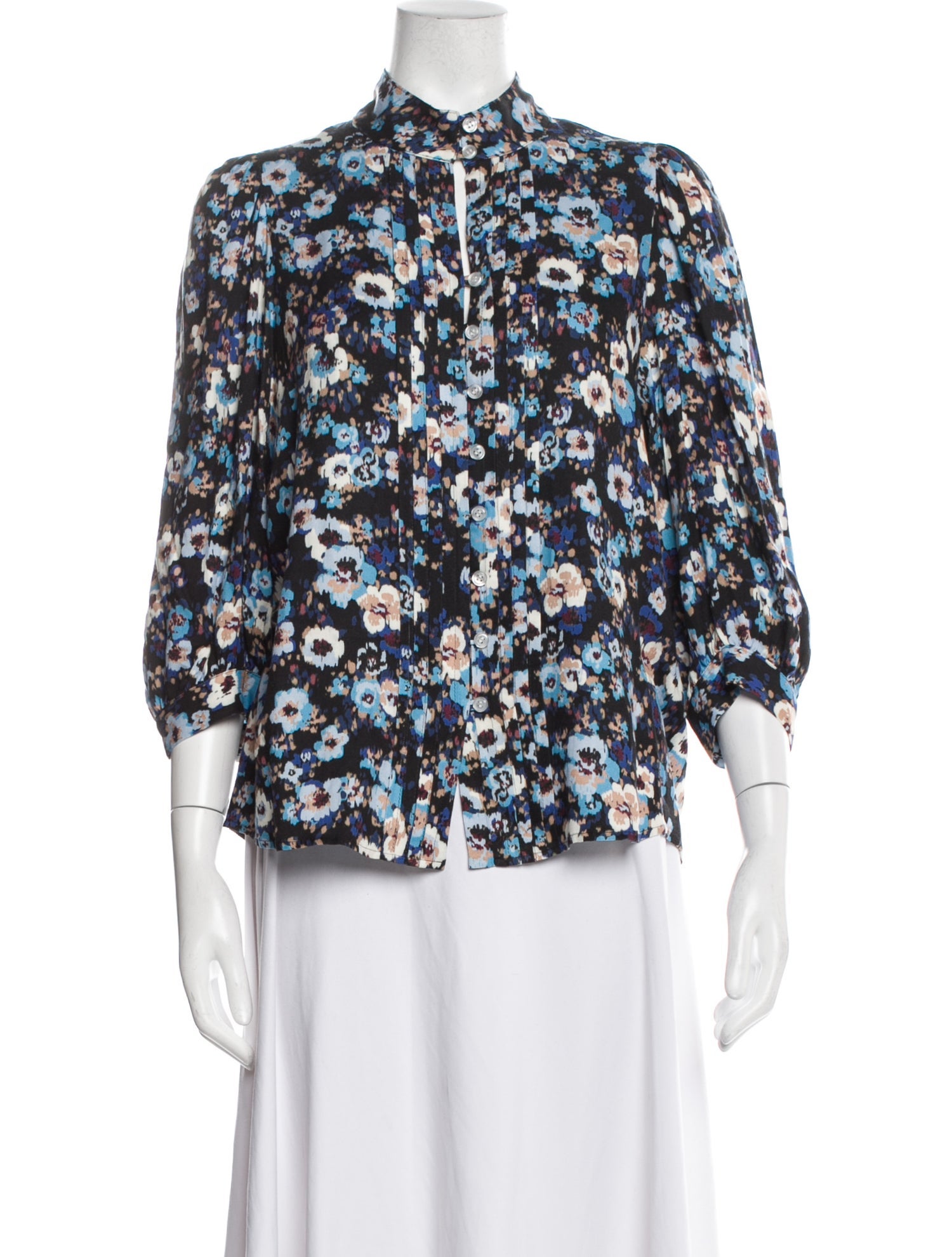 Smythe Floral Print Mock Neck Blouse