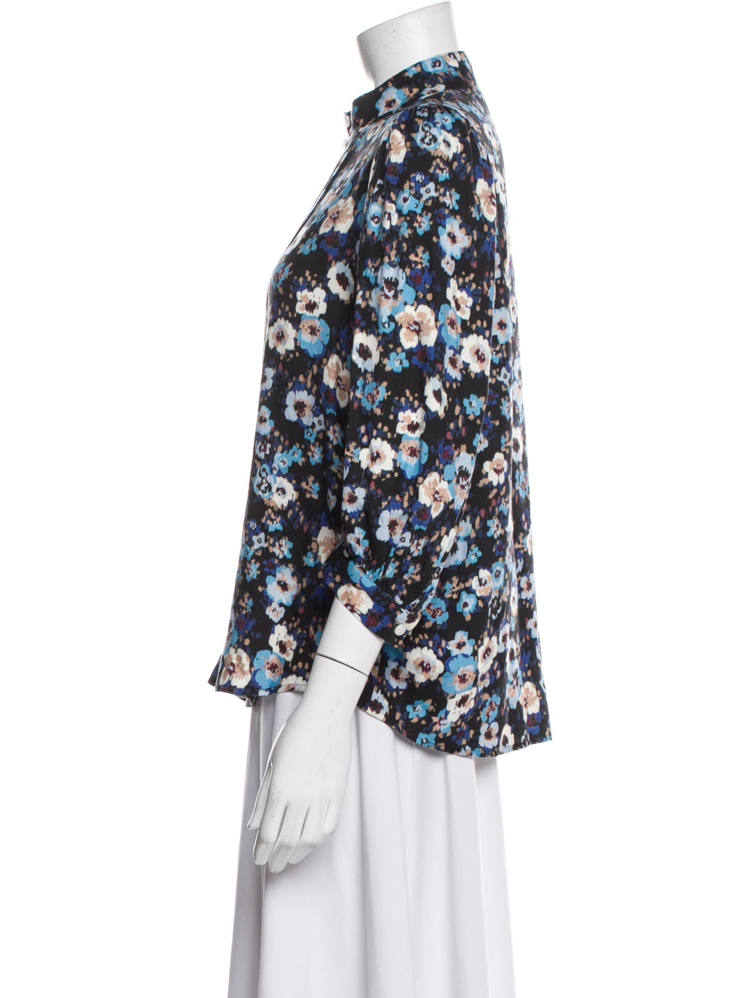 Smythe Floral Print Mock Neck Blouse