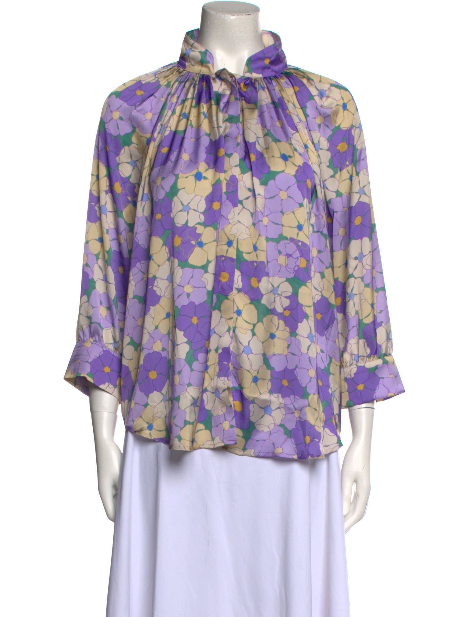Smythe Floral Print Mock Neck Blouse