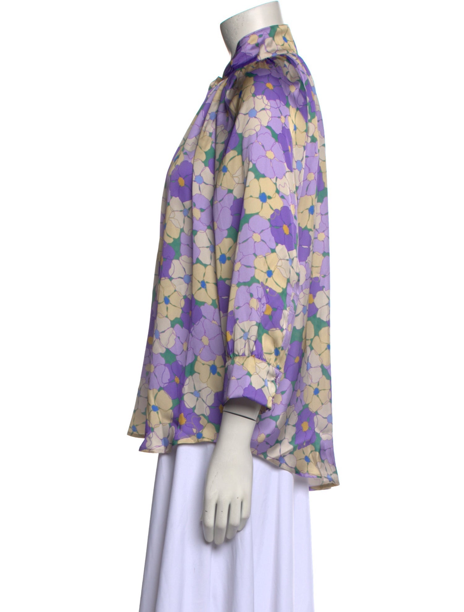 Smythe Floral Print Mock Neck Blouse